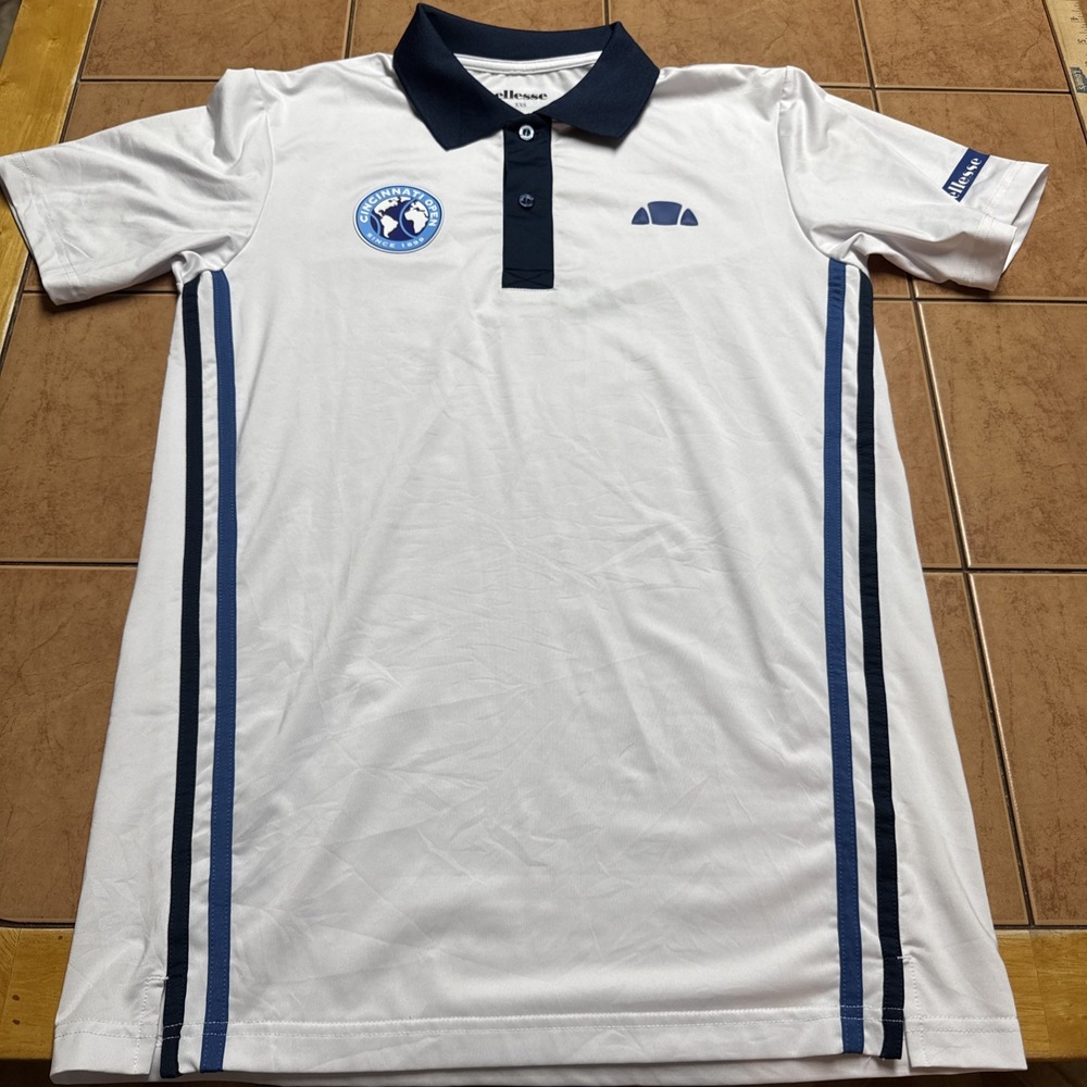Ellesse Polo Shirt Mens Sz XXS White Blue Tennis Athletic Logo‎ Cincinnati Open